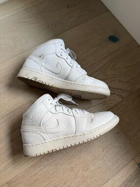 Nike Air Jordan White Leather Mid-Top Sneakers